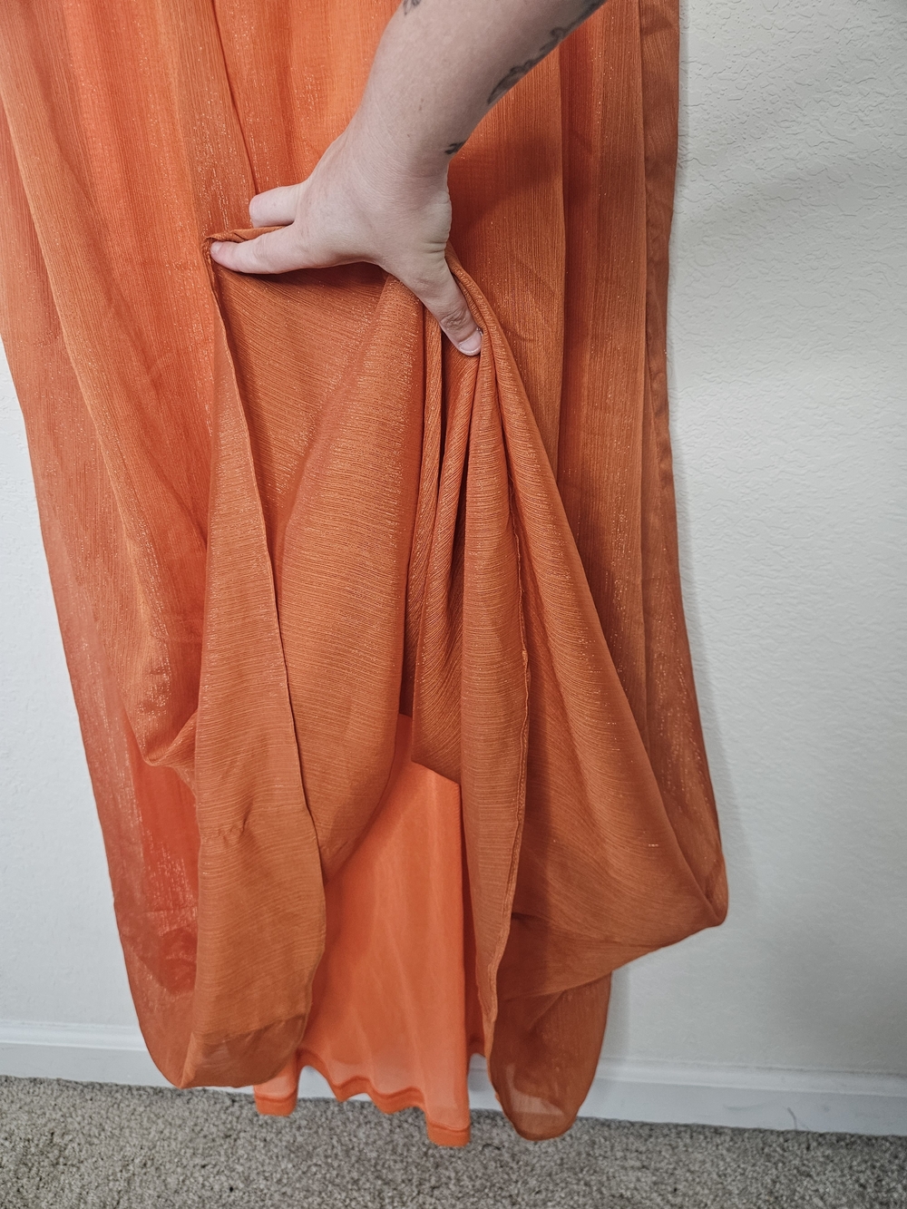 Sunfere Hedda Orange One Shoulder Ruffle Maxi Dress Size S Formal Gown - Picture 11 of 16